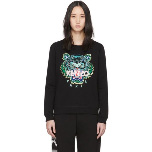 Kenzo Black Tiger Sweatshirt Embroidered Crewneck Pullover Sweater Size S - Picture 1 of 7